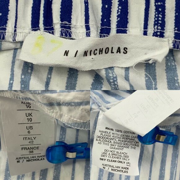 N/Nicholas Washed Stripe Off Shoulder Top Tunic 6 Cutout Bell Sleeve Resortwear - Picture 8 of 12